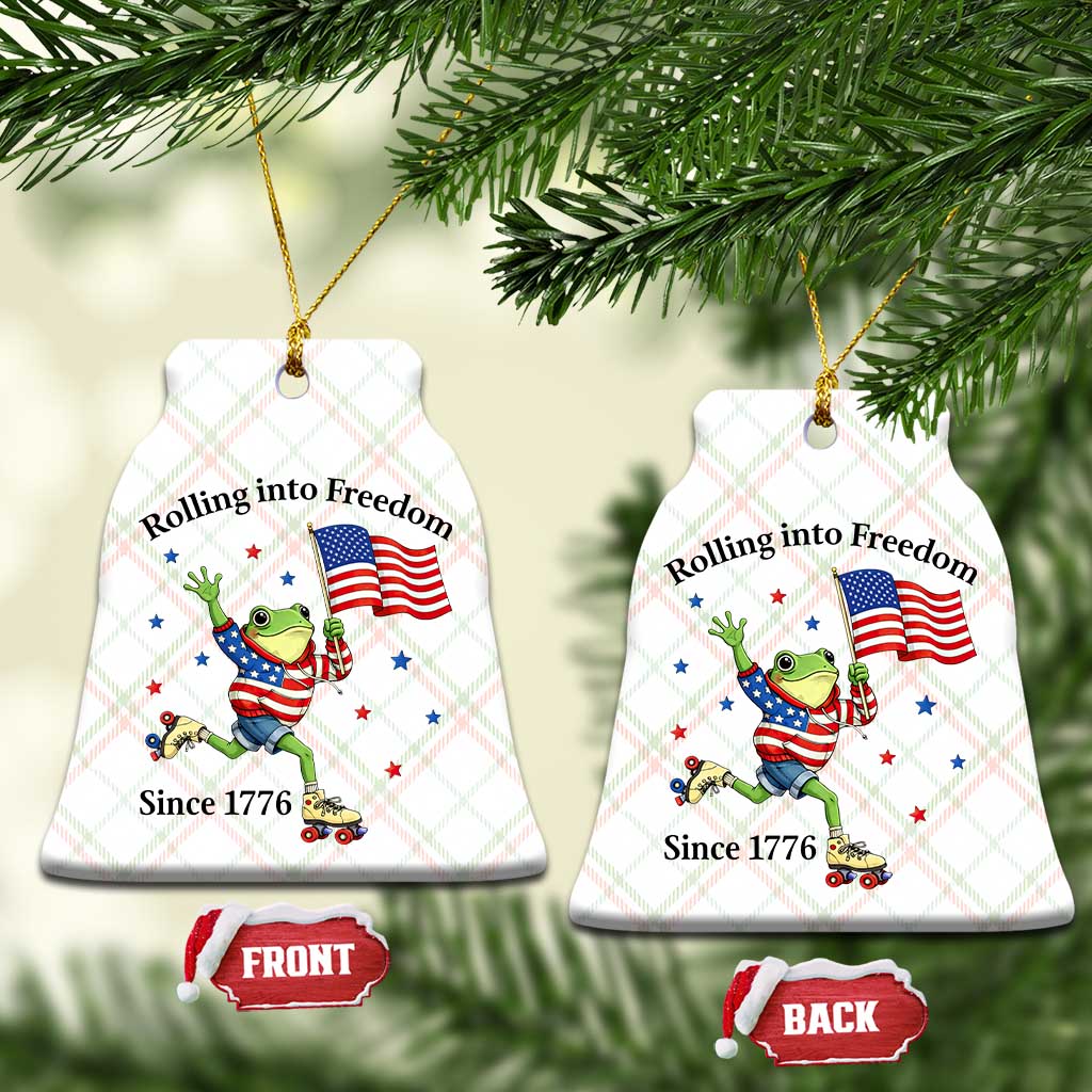 Funny Patriotic Frog Ceramic Ornament Rolling Into Freedom Since 1776