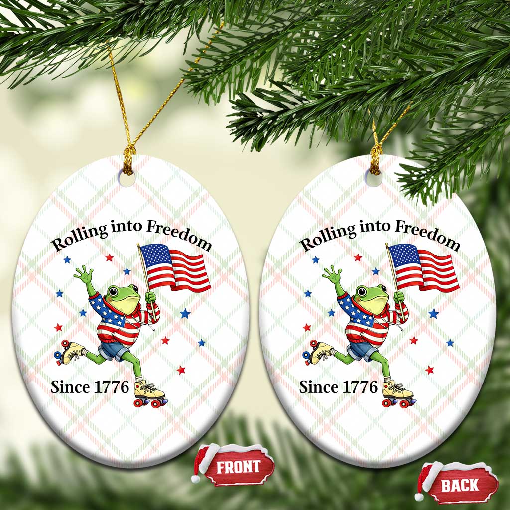 Funny Patriotic Frog Ceramic Ornament Rolling Into Freedom Since 1776