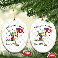 Funny Patriotic Frog Ceramic Ornament Rolling Into Freedom Since 1776