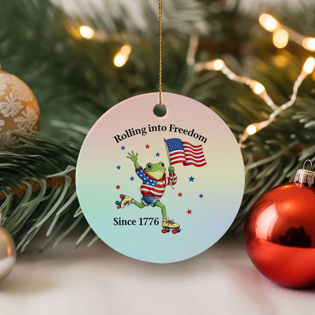Funny Patriotic Frog Ceramic Ornament Rolling Into Freedom Since 1776