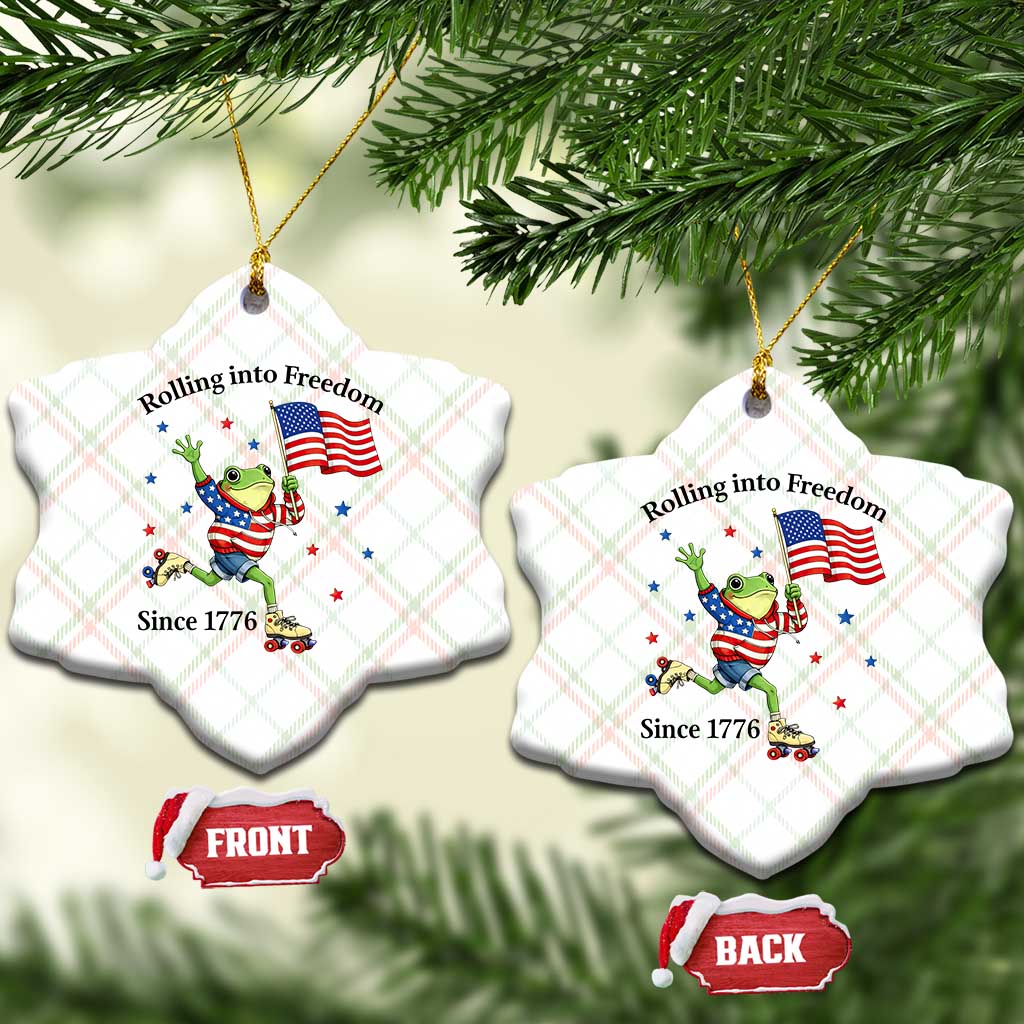 Funny Patriotic Frog Ceramic Ornament Rolling Into Freedom Since 1776