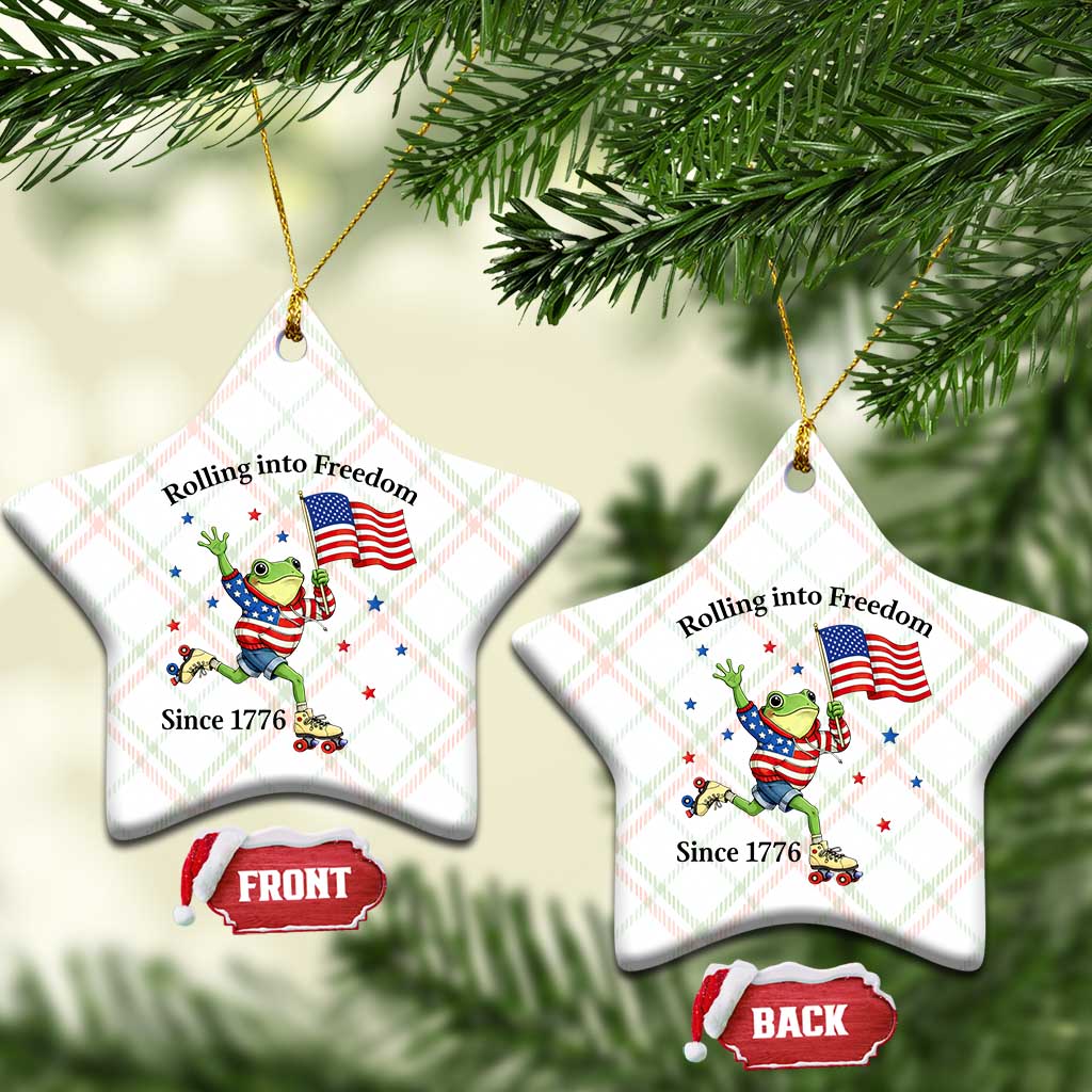Funny Patriotic Frog Ceramic Ornament Rolling Into Freedom Since 1776