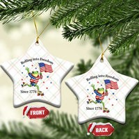 Funny Patriotic Frog Ceramic Ornament Rolling Into Freedom Since 1776