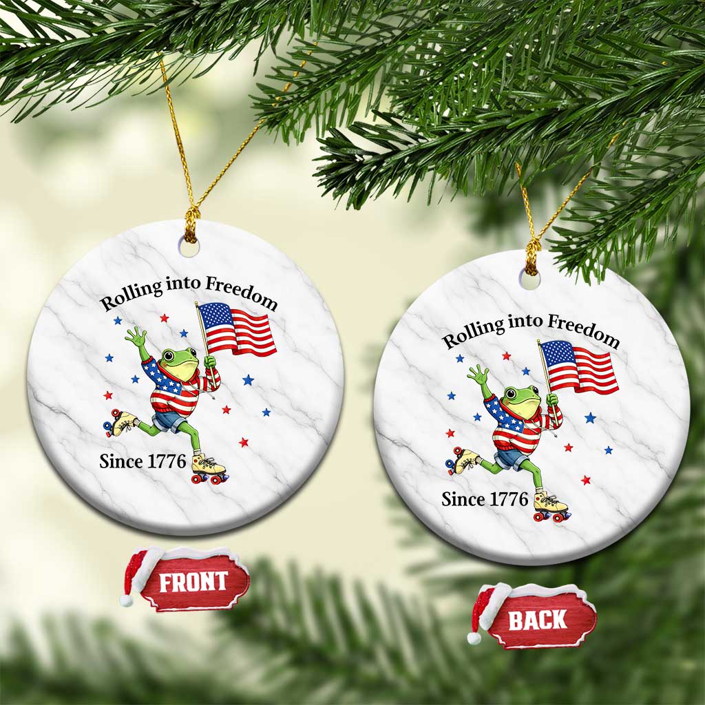 Funny Patriotic Frog Ceramic Ornament Rolling Into Freedom Since 1776