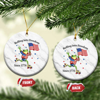 Funny Patriotic Frog Ceramic Ornament Rolling Into Freedom Since 1776