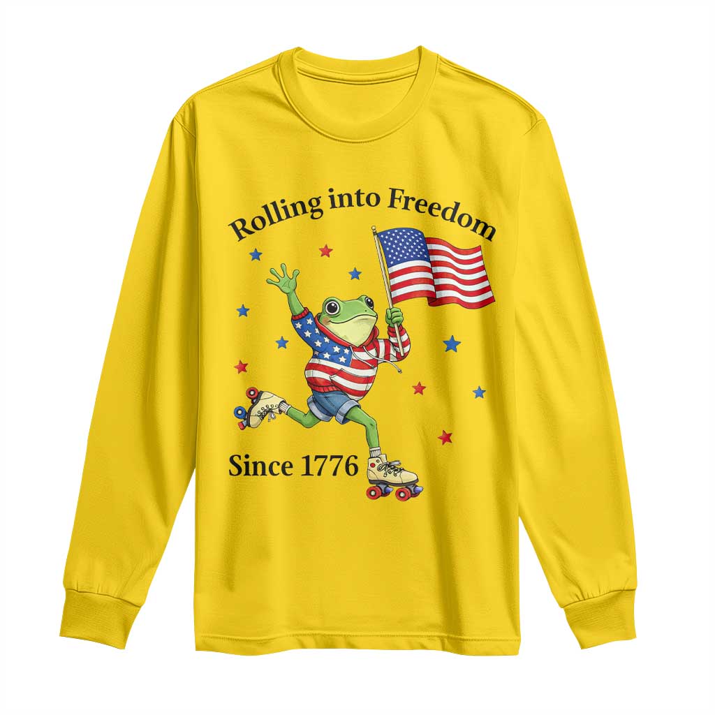 Funny Patriotic Frog Long Sleeve Shirt Rolling Into Freedom Since 1776