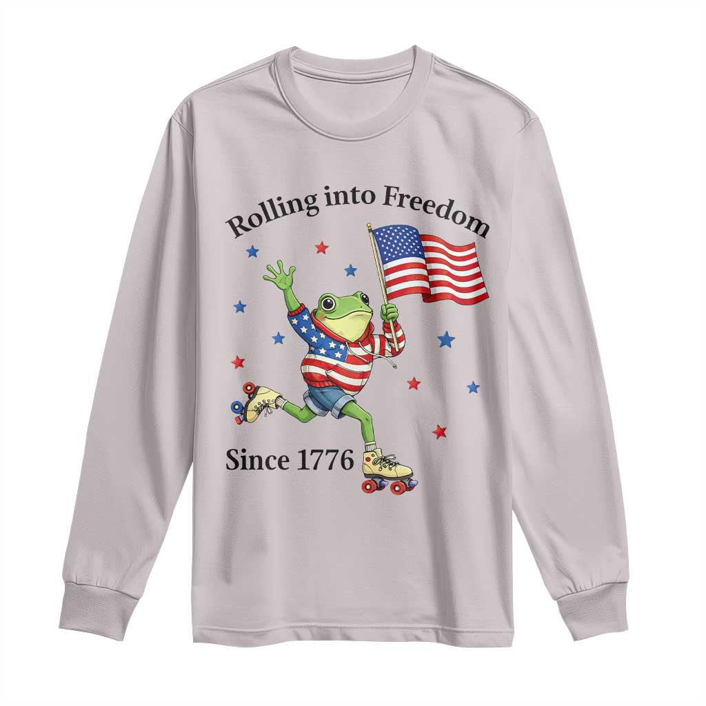 Funny Patriotic Frog Long Sleeve Shirt Rolling Into Freedom Since 1776