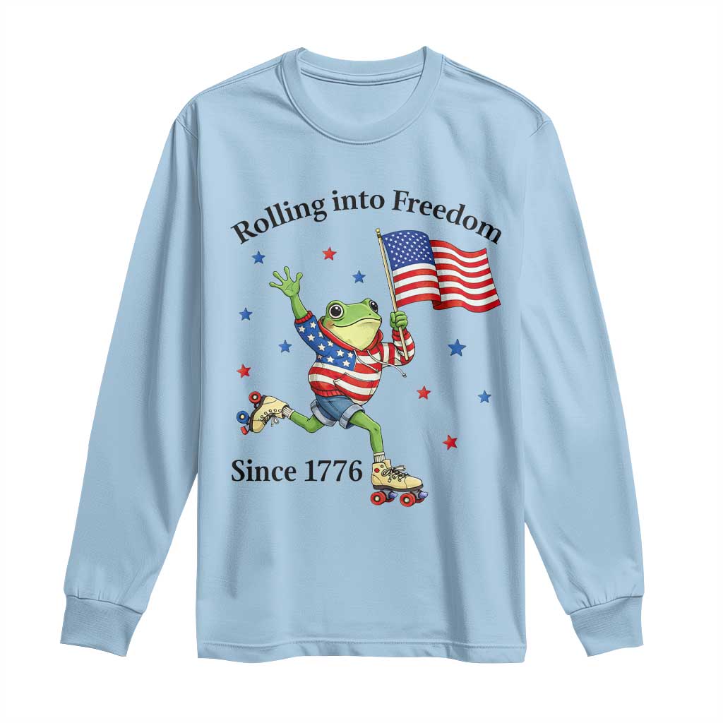 Funny Patriotic Frog Long Sleeve Shirt Rolling Into Freedom Since 1776