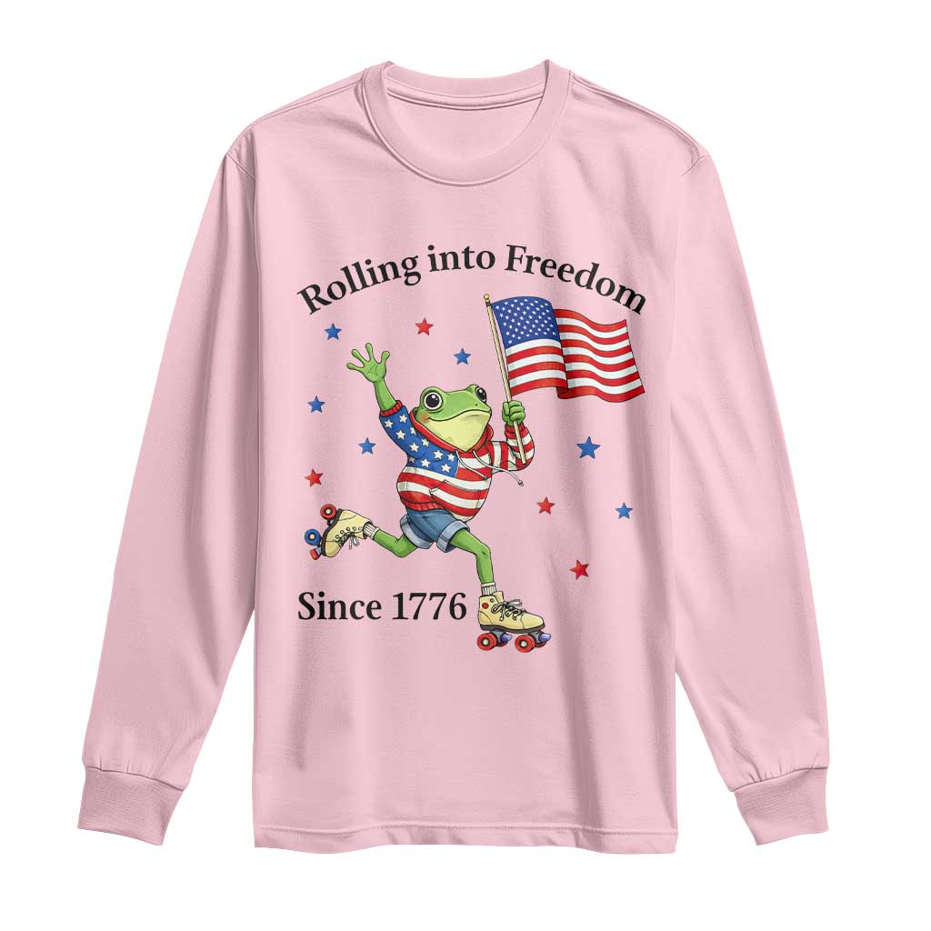 Funny Patriotic Frog Long Sleeve Shirt Rolling Into Freedom Since 1776