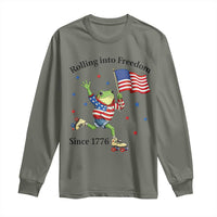 Funny Patriotic Frog Long Sleeve Shirt Rolling Into Freedom Since 1776