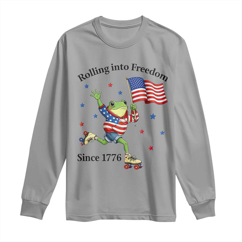 Funny Patriotic Frog Long Sleeve Shirt Rolling Into Freedom Since 1776