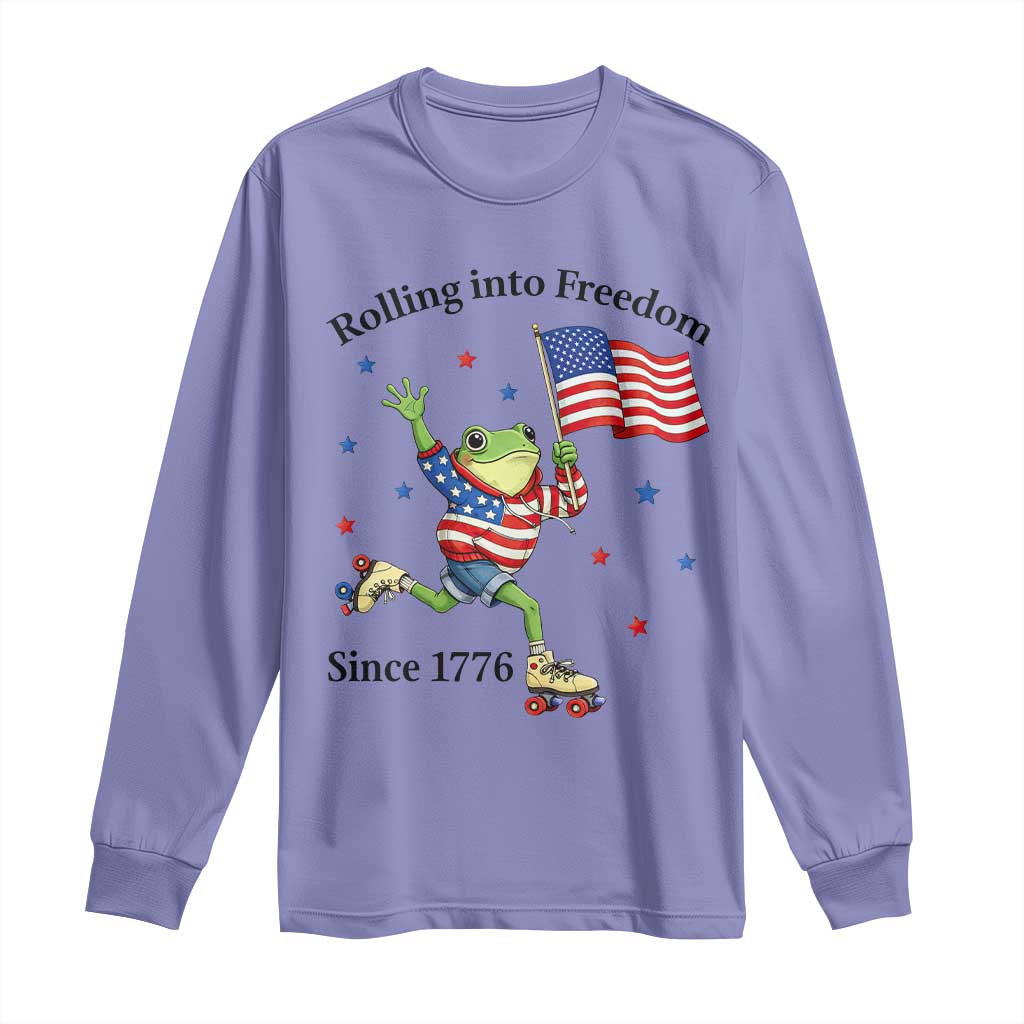 Funny Patriotic Frog Long Sleeve Shirt Rolling Into Freedom Since 1776