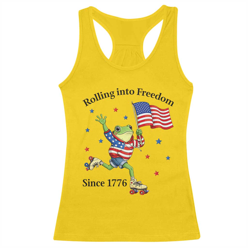 Funny Patriotic Frog Racerback Tank Top Rolling Into Freedom Since 1776
