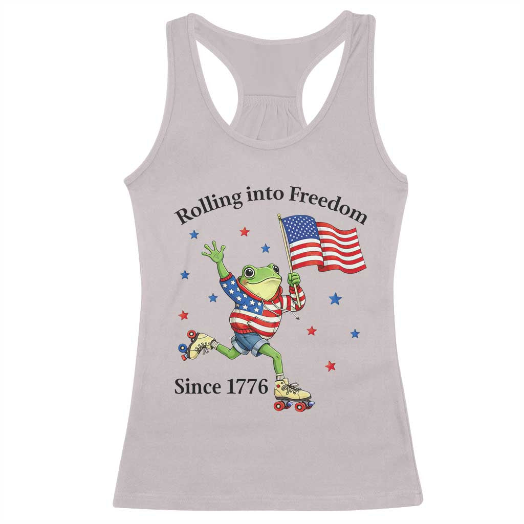 Funny Patriotic Frog Racerback Tank Top Rolling Into Freedom Since 1776