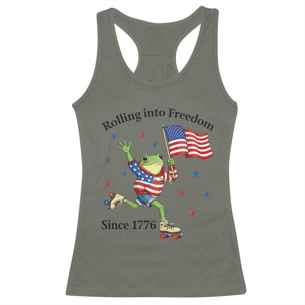 Funny Patriotic Frog Racerback Tank Top Rolling Into Freedom Since 1776