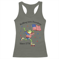 Funny Patriotic Frog Racerback Tank Top Rolling Into Freedom Since 1776