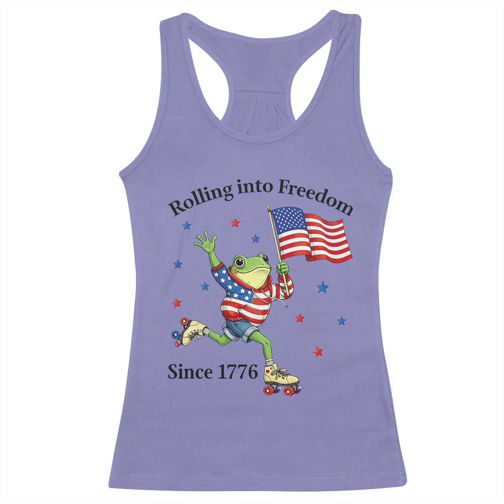 Funny Patriotic Frog Racerback Tank Top Rolling Into Freedom Since 1776