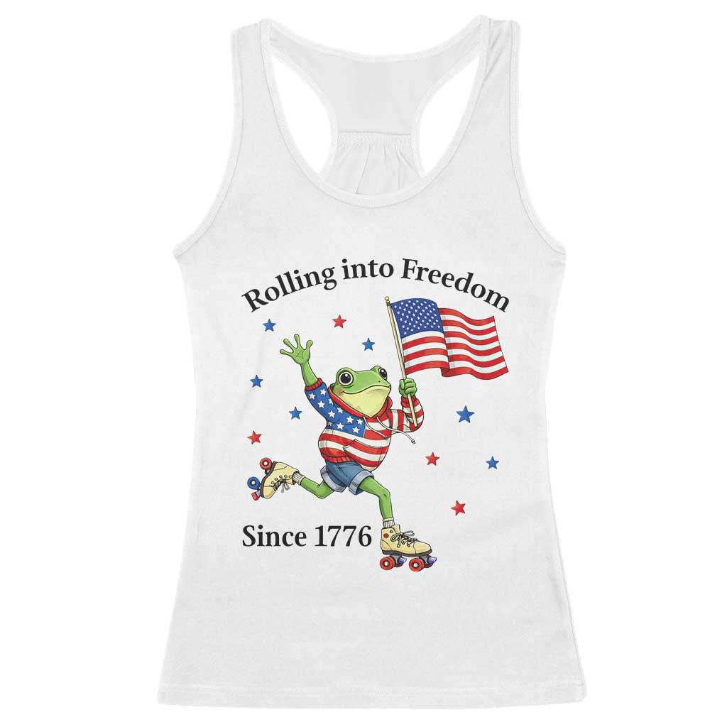 Funny Patriotic Frog Racerback Tank Top Rolling Into Freedom Since 1776