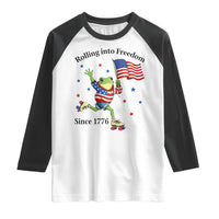 Funny Patriotic Frog Raglan Shirt Rolling Into Freedom Since 1776