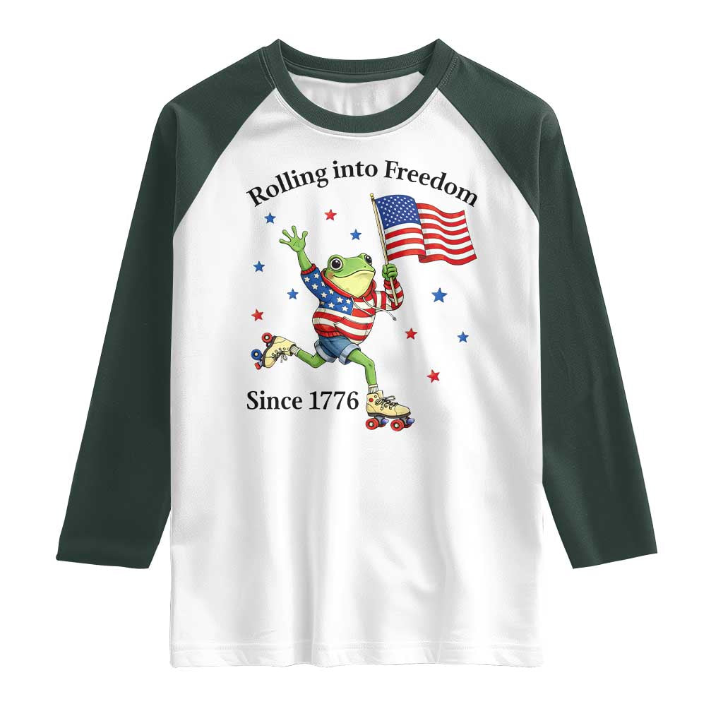Funny Patriotic Frog Raglan Shirt Rolling Into Freedom Since 1776