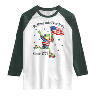 Funny Patriotic Frog Raglan Shirt Rolling Into Freedom Since 1776