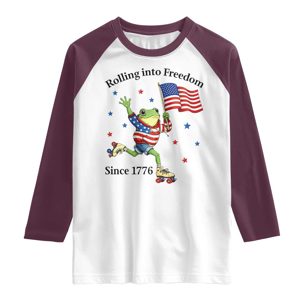 Funny Patriotic Frog Raglan Shirt Rolling Into Freedom Since 1776