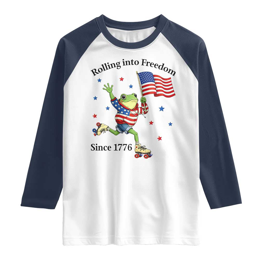 Funny Patriotic Frog Raglan Shirt Rolling Into Freedom Since 1776