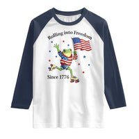 Funny Patriotic Frog Raglan Shirt Rolling Into Freedom Since 1776