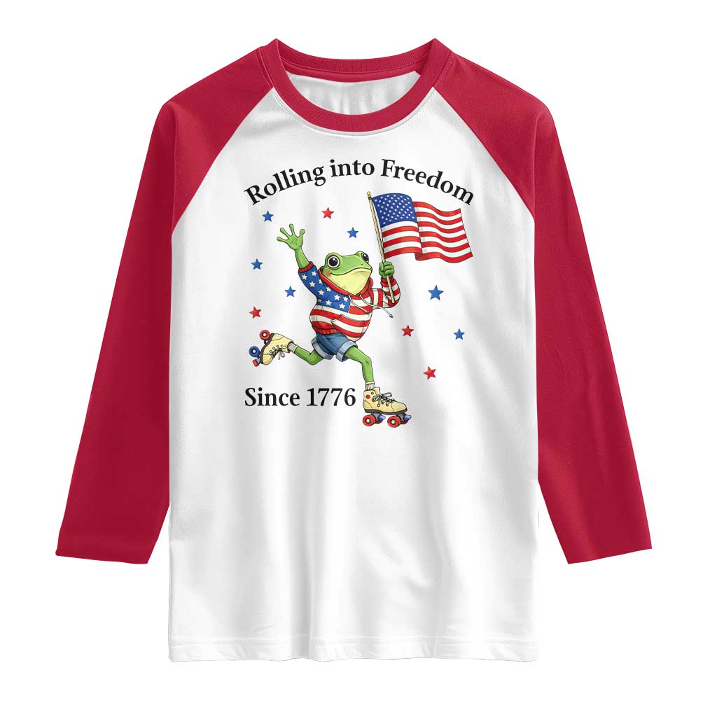 Funny Patriotic Frog Raglan Shirt Rolling Into Freedom Since 1776