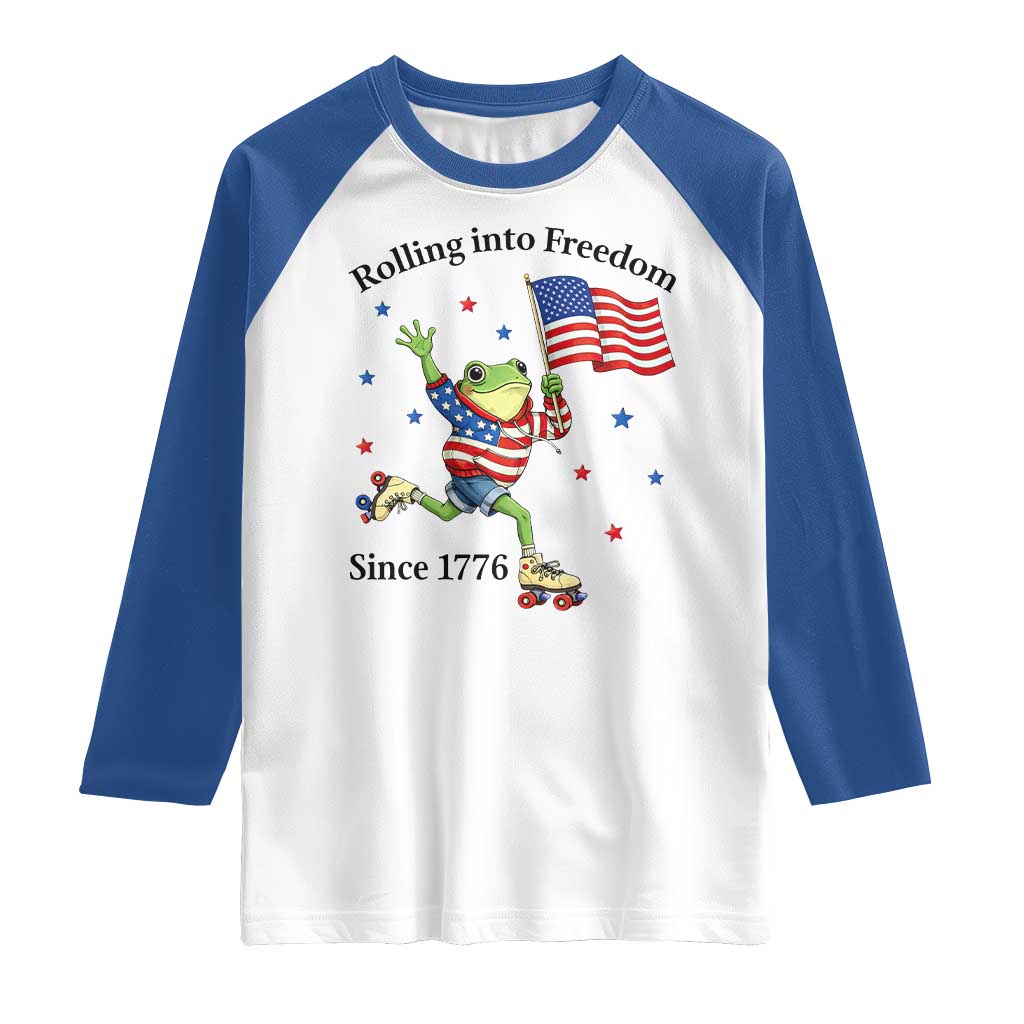 Funny Patriotic Frog Raglan Shirt Rolling Into Freedom Since 1776