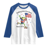 Funny Patriotic Frog Raglan Shirt Rolling Into Freedom Since 1776