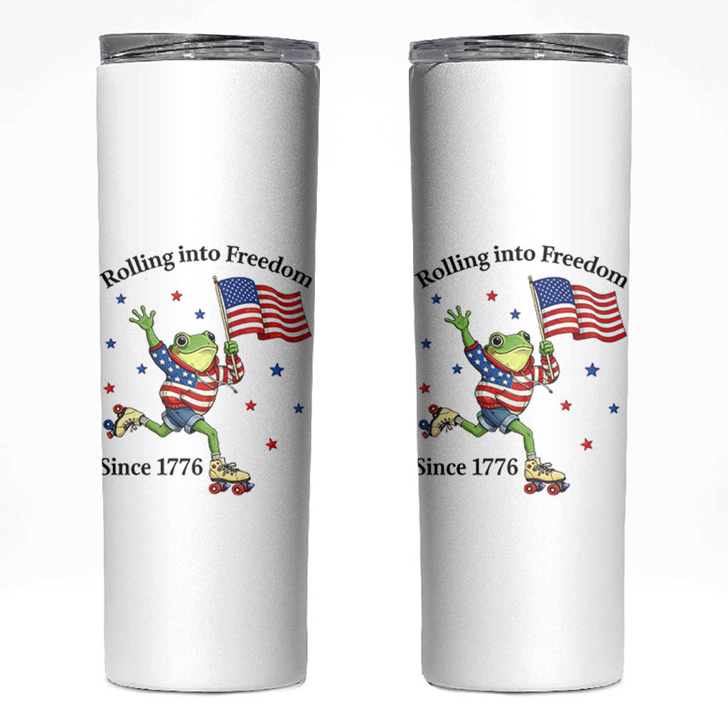 Funny Patriotic Frog Skinny Tumbler Rolling Into Freedom Since 1776