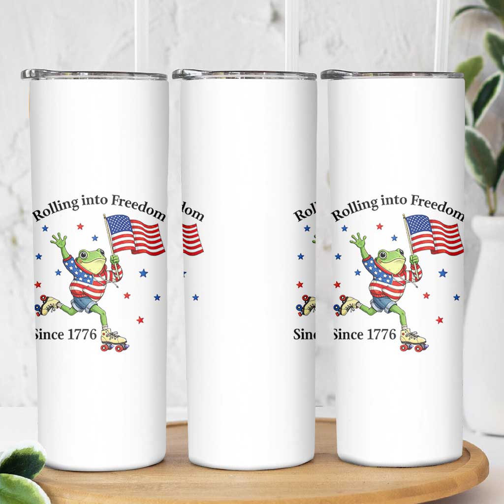Funny Patriotic Frog Skinny Tumbler Rolling Into Freedom Since 1776