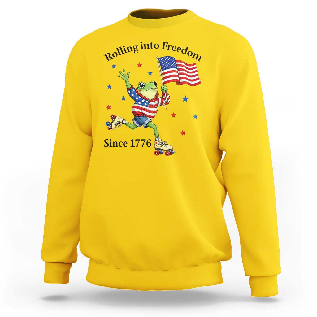 Funny Patriotic Frog Sweatshirt Rolling Into Freedom Since 1776