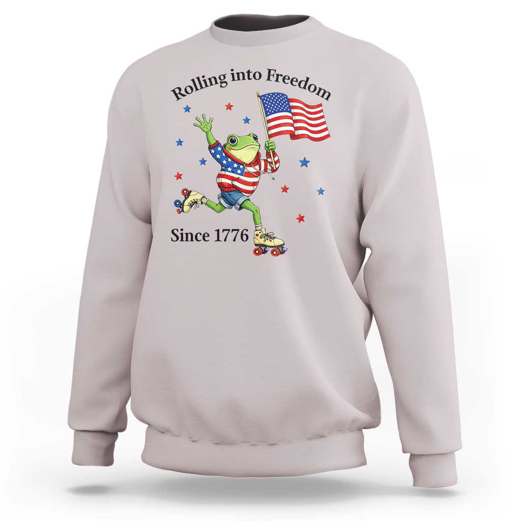 Funny Patriotic Frog Sweatshirt Rolling Into Freedom Since 1776