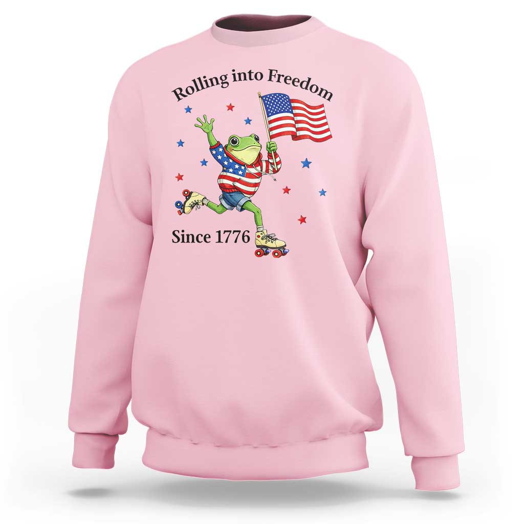 Funny Patriotic Frog Sweatshirt Rolling Into Freedom Since 1776