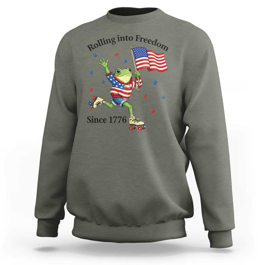 Funny Patriotic Frog Sweatshirt Rolling Into Freedom Since 1776