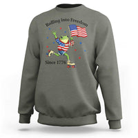 Funny Patriotic Frog Sweatshirt Rolling Into Freedom Since 1776