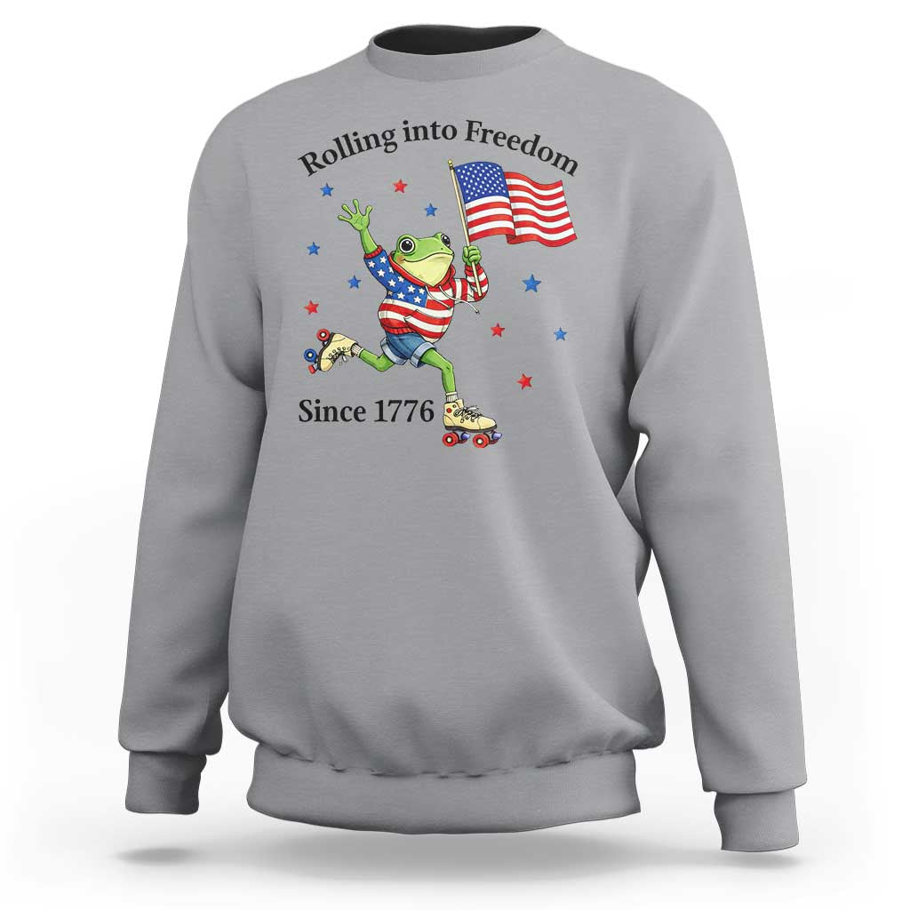 Funny Patriotic Frog Sweatshirt Rolling Into Freedom Since 1776