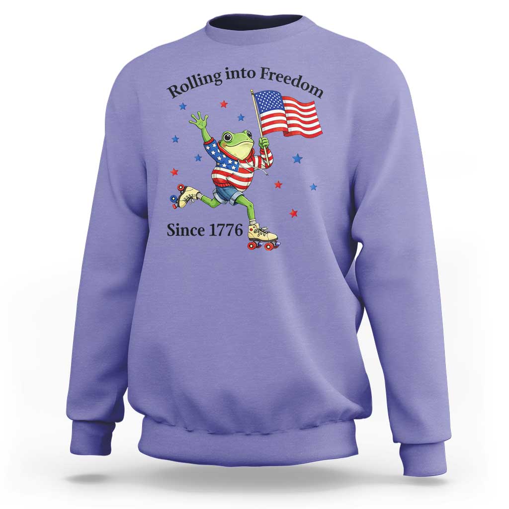 Funny Patriotic Frog Sweatshirt Rolling Into Freedom Since 1776