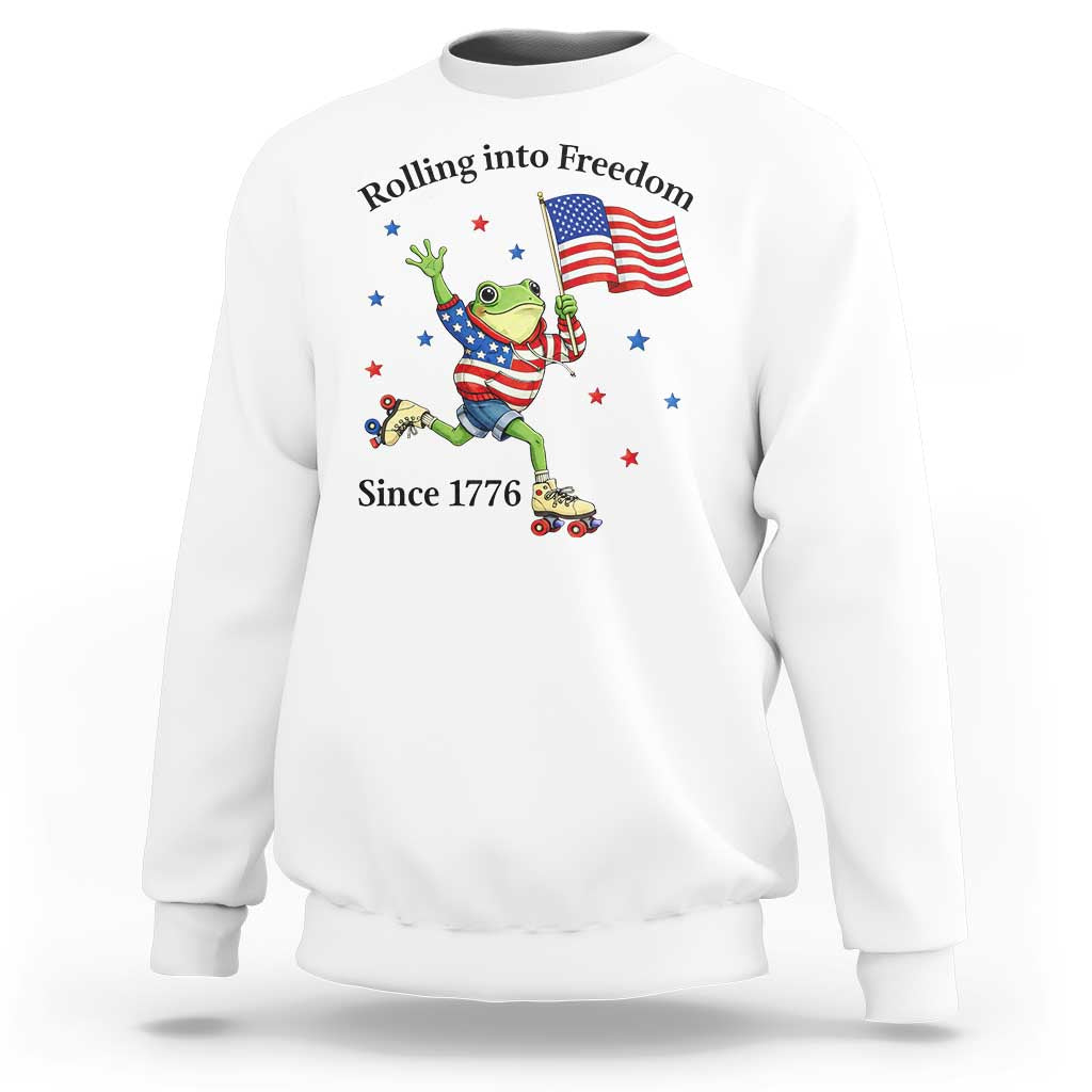 Funny Patriotic Frog Sweatshirt Rolling Into Freedom Since 1776