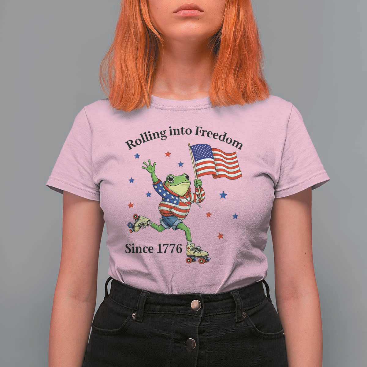 Funny Patriotic Frog T Shirt For Women Rolling Into Freedom Since 1776