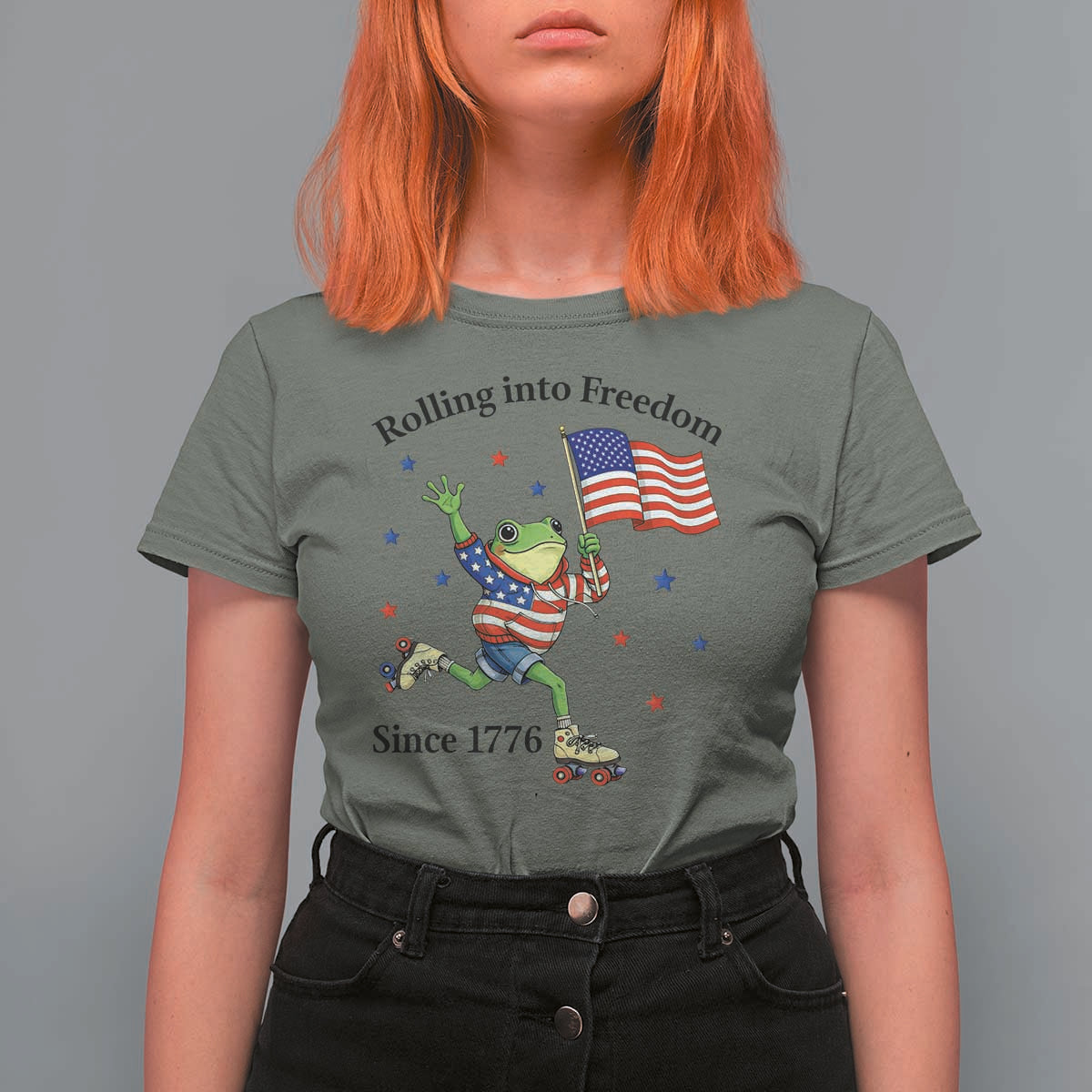 Funny Patriotic Frog T Shirt For Women Rolling Into Freedom Since 1776
