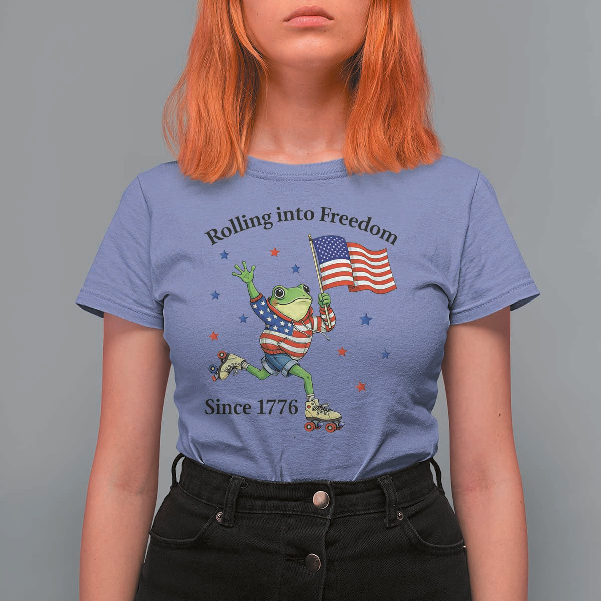 Funny Patriotic Frog T Shirt For Women Rolling Into Freedom Since 1776