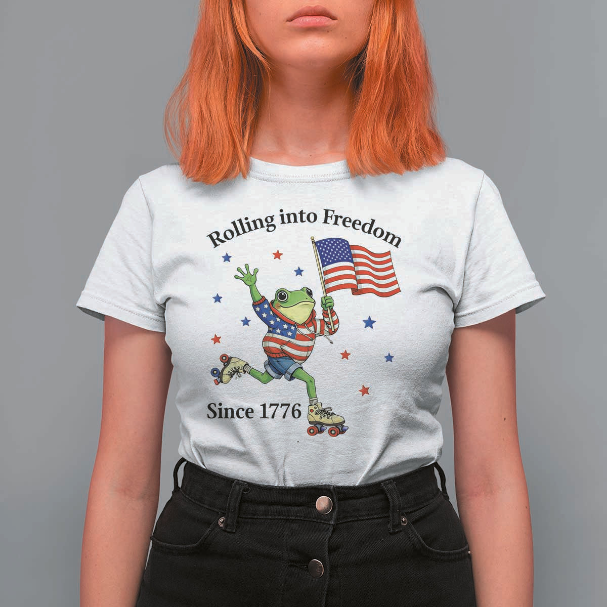 Funny Patriotic Frog T Shirt For Women Rolling Into Freedom Since 1776