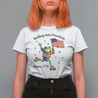 Funny Patriotic Frog T Shirt For Women Rolling Into Freedom Since 1776