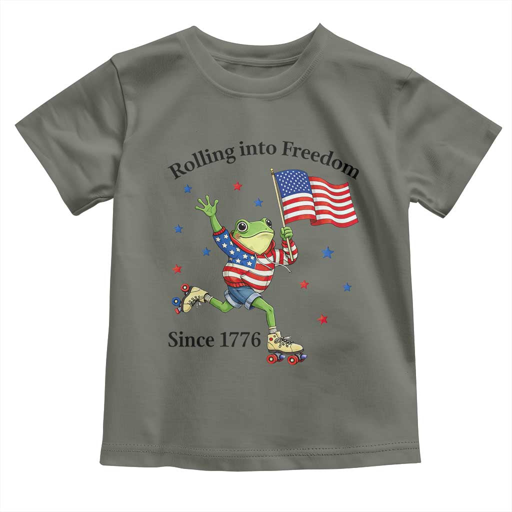 Funny Patriotic Frog Toddler T Shirt Rolling Into Freedom Since 1776