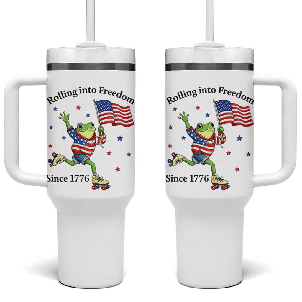 Funny Patriotic Frog Tumbler With Handle Rolling Into Freedom Since 1776