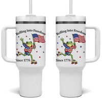 Funny Patriotic Frog Tumbler With Handle Rolling Into Freedom Since 1776