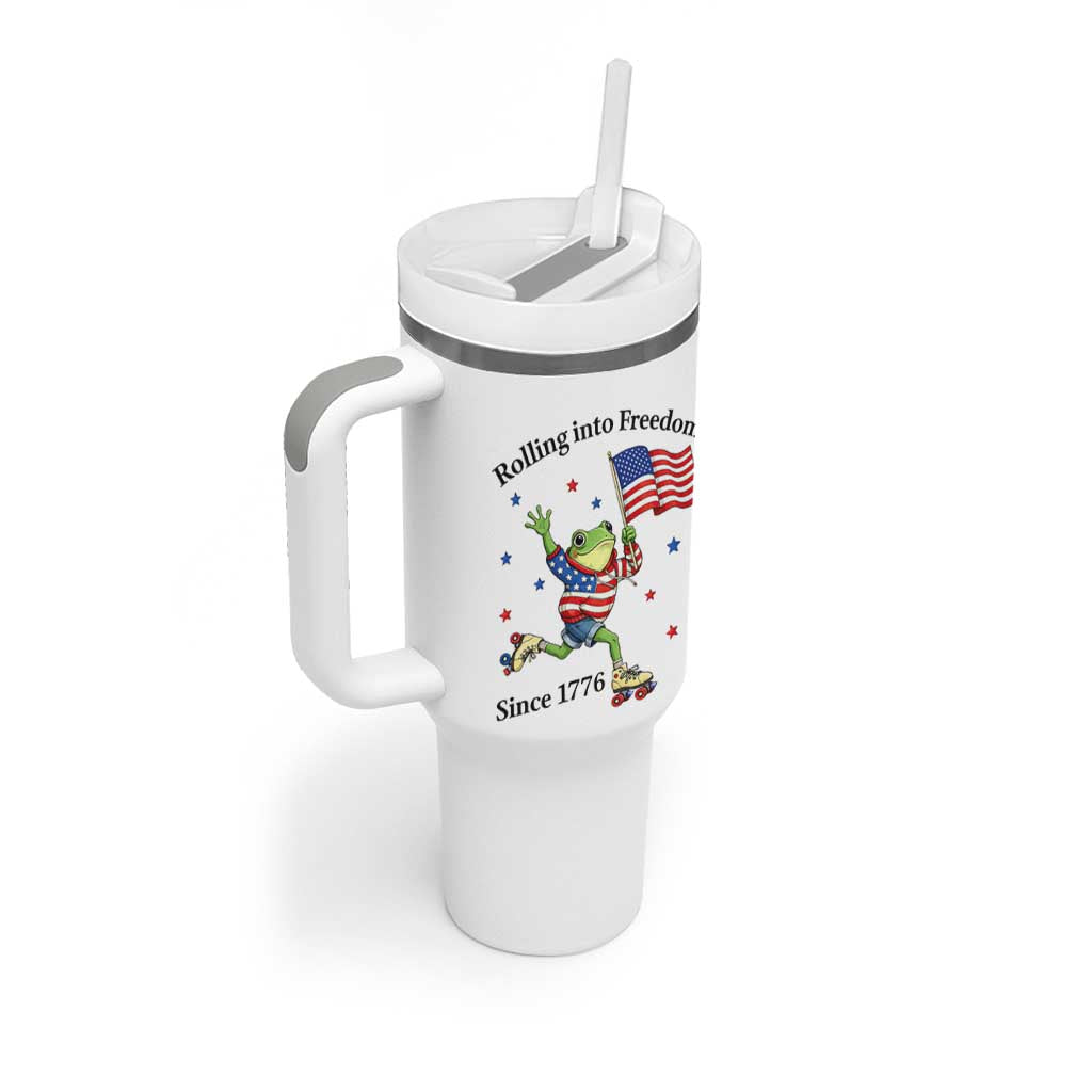 Funny Patriotic Frog Tumbler With Handle Rolling Into Freedom Since 1776